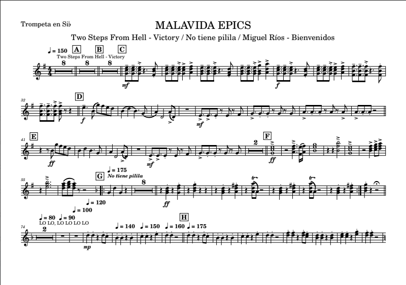 Captura de una partitura de arreglo para Charanga Malavida